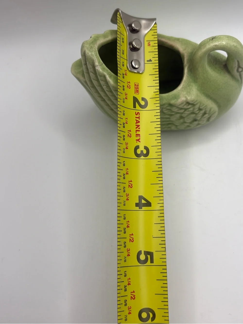 Vintage Green Ceramic Swan Planter Mid Century Crackle Glaze Bird Pottery 4.25”